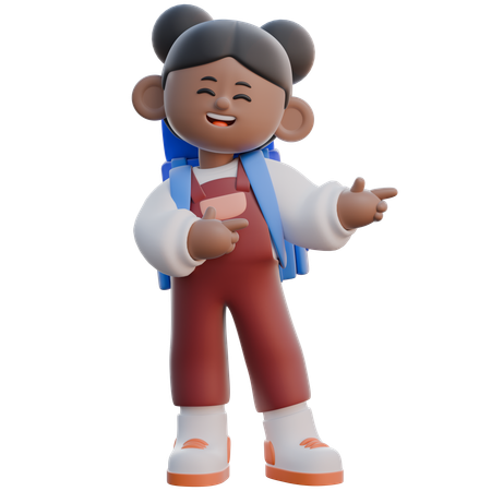 Girl with Pointing Right  3D Icon