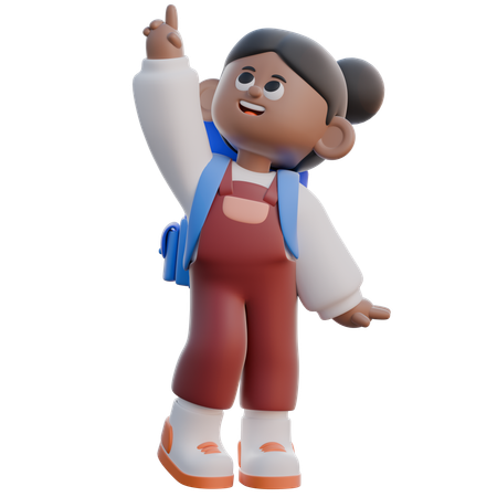 Girl with Pointing Upwards  3D Icon