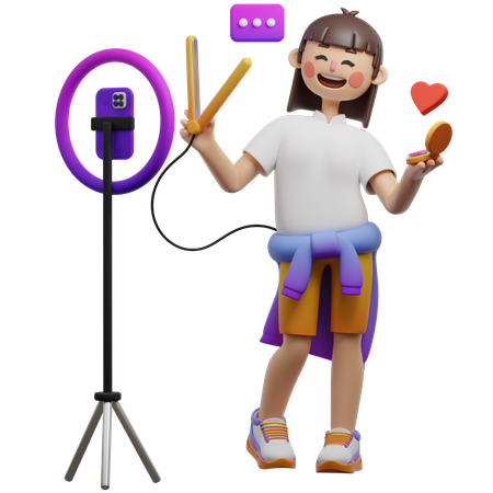 제품 테스트 라이브를 하는 소녀  3D Illustration