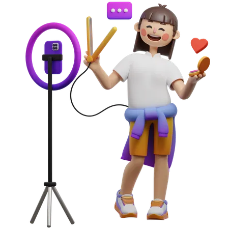 제품 테스트 라이브를 하는 소녀  3D Illustration
