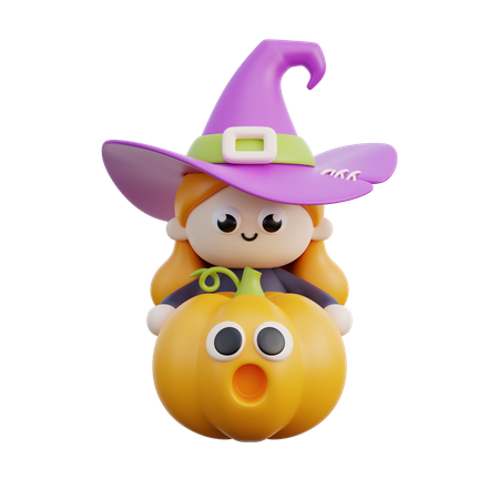 Girl with pumpkincartoon character  3D Icon