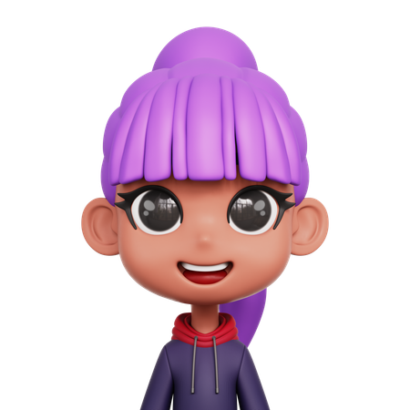 Girl With Purple Hair  3D Icon