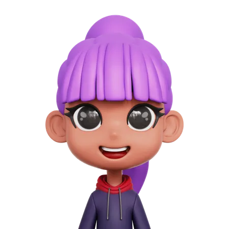 Girl With Purple Hair  3D Icon