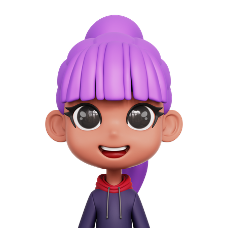 Girl With Purple Hair  3D Icon