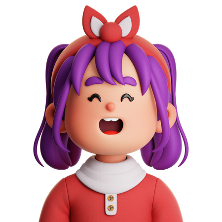 Girl With Purple Hair And Red Dress  3D Icon