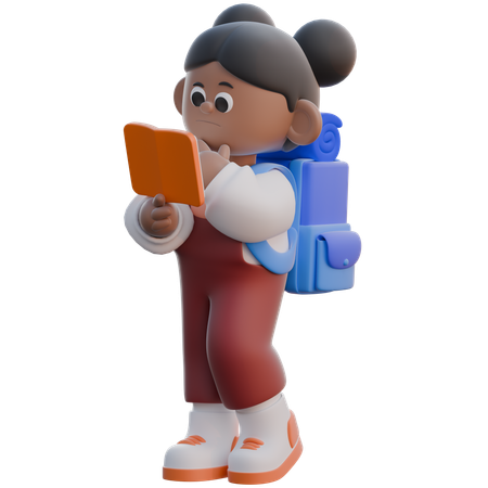 Girl with Reading a Book Seriously  3D Illustration