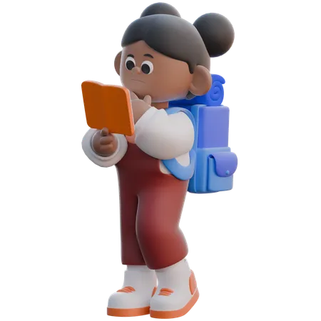 Girl with Reading a Book Seriously  3D Illustration