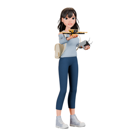 Girl With Remote Control  3D Icon