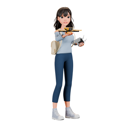 Girl With Remote Control  3D Illustration