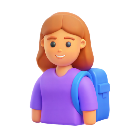 Girl with School Backpack  3D Icon