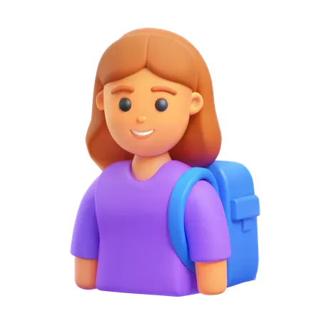 Girl with School Backpack  3D Icon