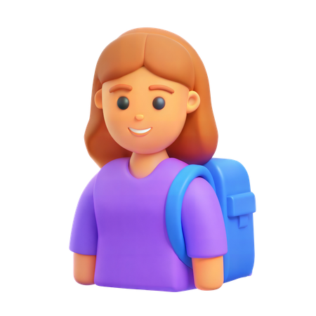 Girl with School Backpack  3D Icon