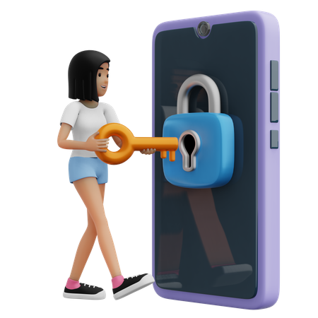 Girl with secure mobile  3D Icon