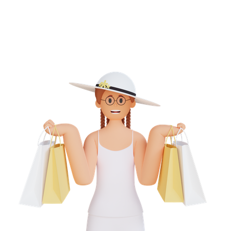 Girl with shopping bag 3D Illustration