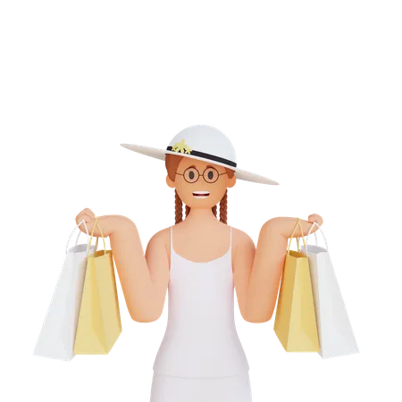 Girl with shopping bag  3D Illustration