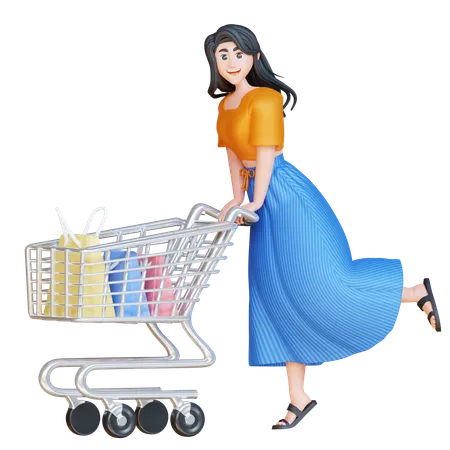 3 D Online Shopping Illustration Set Megan With Shopping Cart 3D Illustration
