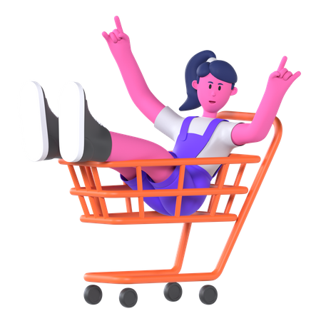 Girl With Shopping Cart  3D Illustration