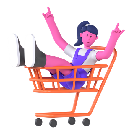 Girl With Shopping Cart  3D Illustration
