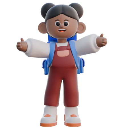 Girl with Showing Thumbs Up  3D Illustration