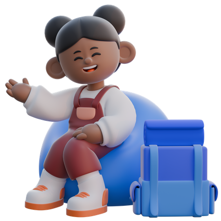 Girl with Sitting on Bean Bag pose  3D Icon