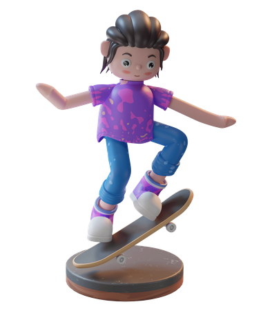 Girl With Skateboard  3D Icon