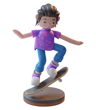 Girl With Skateboard 3D Illustration