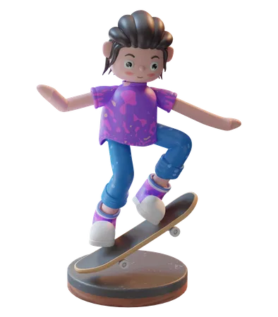 Girl With Skateboard  3D Illustration