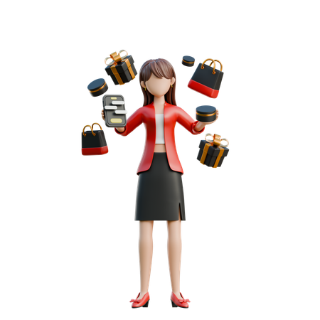 Girl With Smartphone For Online Shopping  3D Illustration