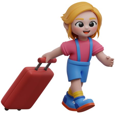 Girl With Suitcase  3D Illustration