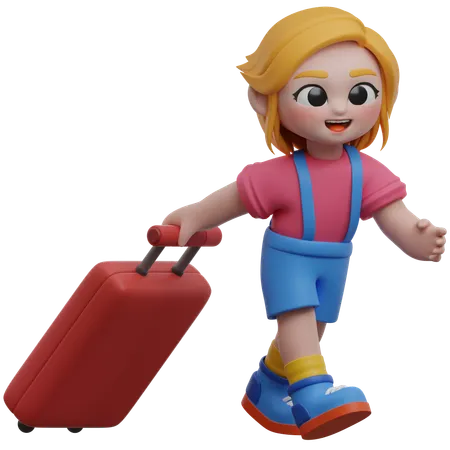 Girl With Suitcase  3D Illustration