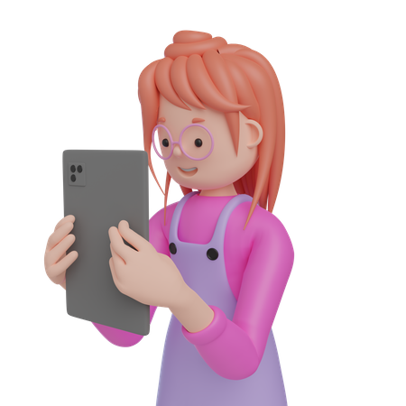 Girl With Tablet  3D Illustration