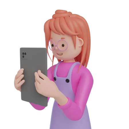 Girl With Tablet  3D Illustration