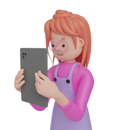 Girl With Tablet 3D Illustration