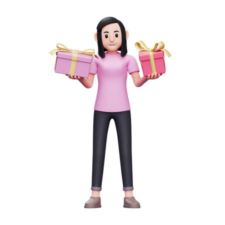 Girl with two valentine gifts  3D Icon