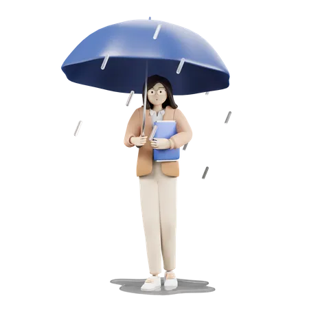 Girl With Umbrella  3D Illustration