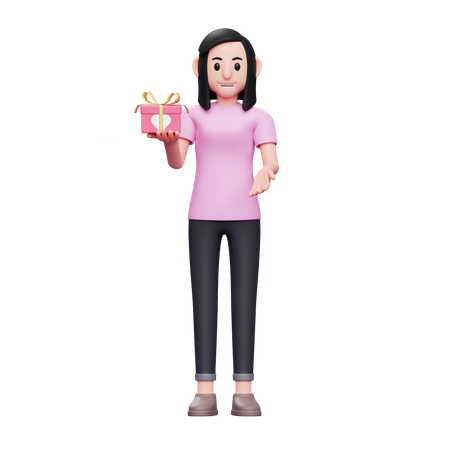 Girl with valentine gift  3D Icon