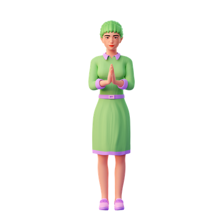 Girl with welcome hand pose  3D Illustration