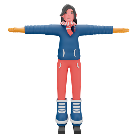 Girl With Winter Costume  3D Illustration