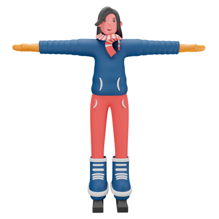 Girl With Winter Costume 3D Illustration