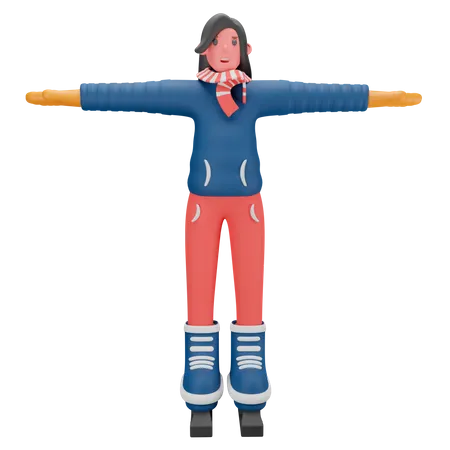 Girl With Winter Costume  3D Illustration