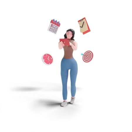 Girl with work management  3D Illustration