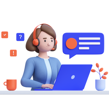 Girl Working As Customer Support  3D Illustration