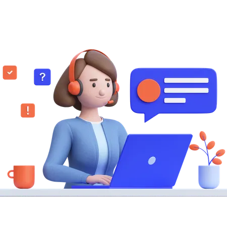 Girl Working As Customer Support  3D Illustration