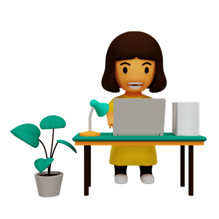 Girl working at office  3D Illustration