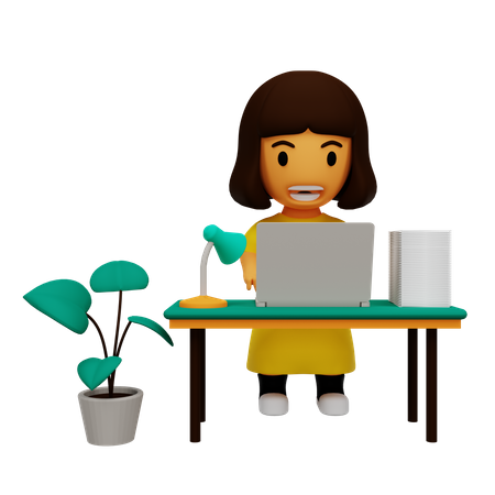 Girl working at office 3D Illustration