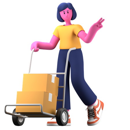 Girl working at warehouse  3D Icon