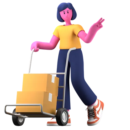 Girl working at warehouse  3D Illustration