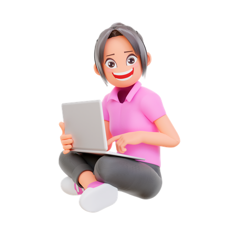 Girl Working in laptop  3D Icon