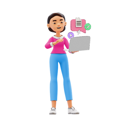Girl working on laptop  3D Icon