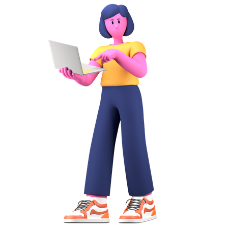 Girl working on laptop  3D Illustration
